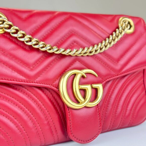 Gucci Red Leather Medium Marmont Shoulder Bag Crossbody - Picture 7 of 8